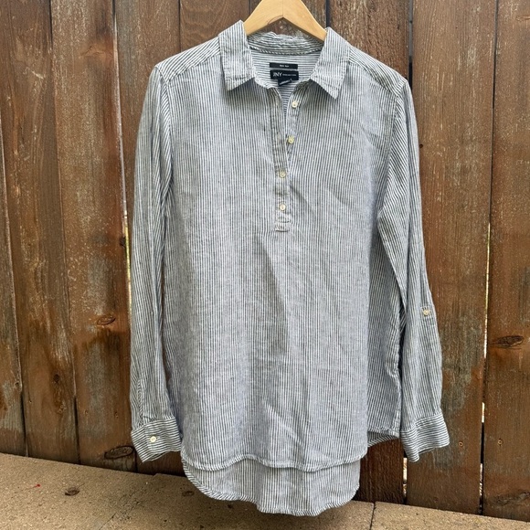 Jones New York Tops - JONES NEW YORK Women’s Blue White Striped Pull Over Linen Shirt Size Large